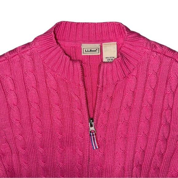 L.L. Bean Women’s 100% Cotton Pink Cable Knit Full Zip Cardigan Sweater ~ Size L - Picture 3 of 7